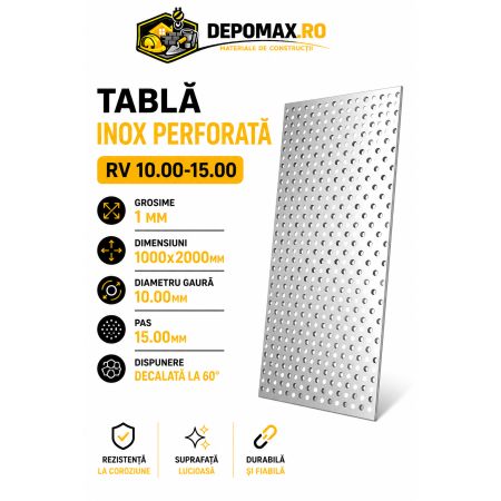 Tabla inox perforata AISI 304 RV 5.00-8.00, 1 x 1000 x 2000 mm, 2 mp